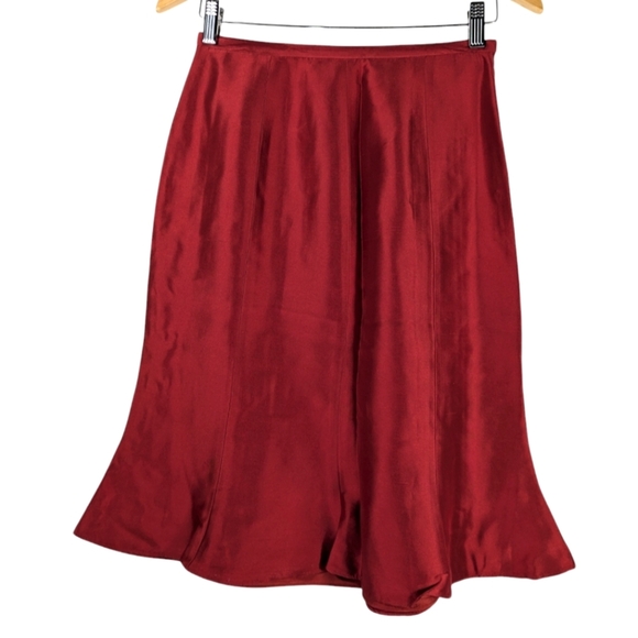 NWT Sara Campbell 100% Silk Red Bias Cut Midi Skirt Size 6 Quiet Luxury Holiday - Picture 7 of 11